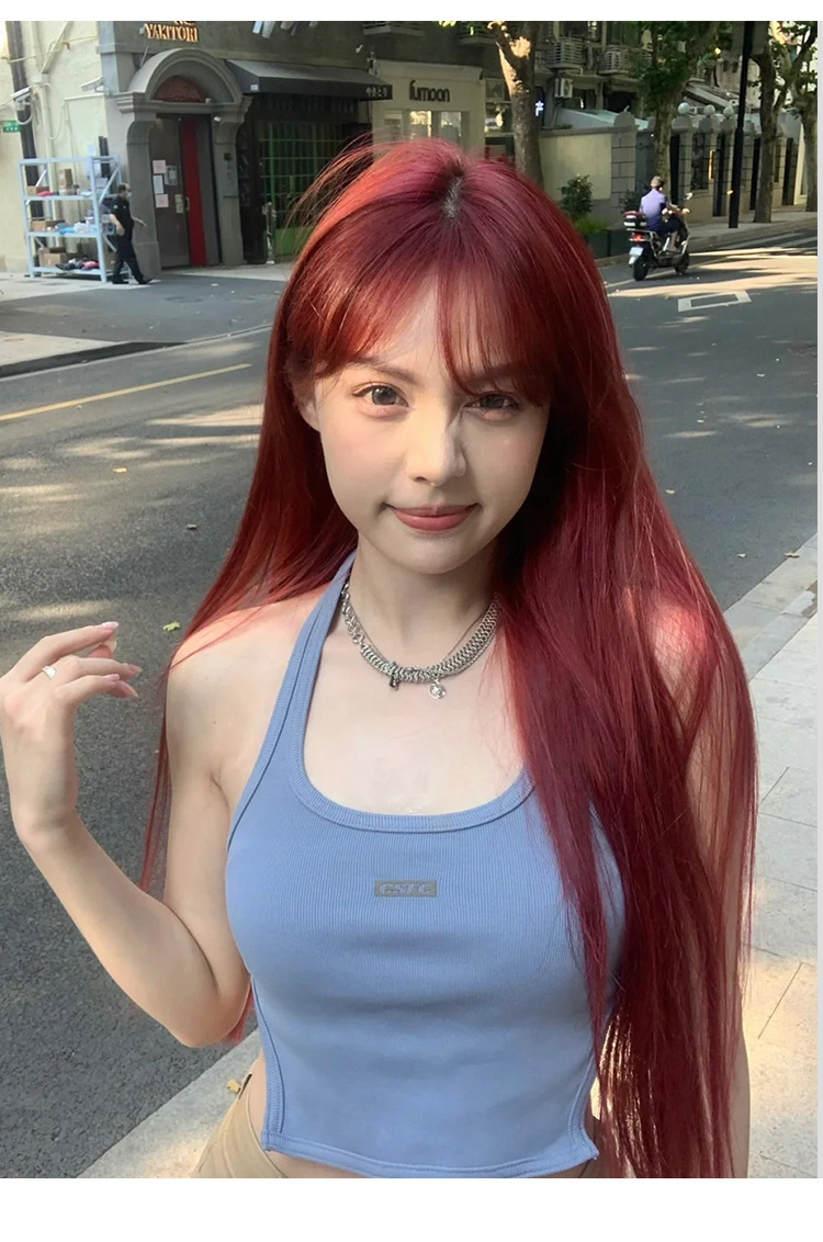 假发全头套芭比自然齐刘海网红黑长直发假发女白金色假发仿真发女详情9