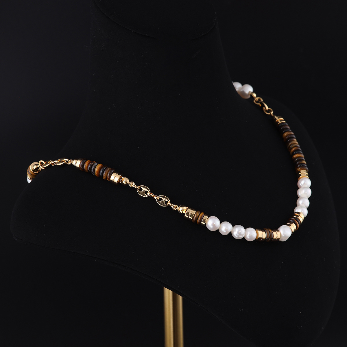 中古vintage高级感时尚小众设计青岛工厂批发虎眼石淡水项链女款详情4