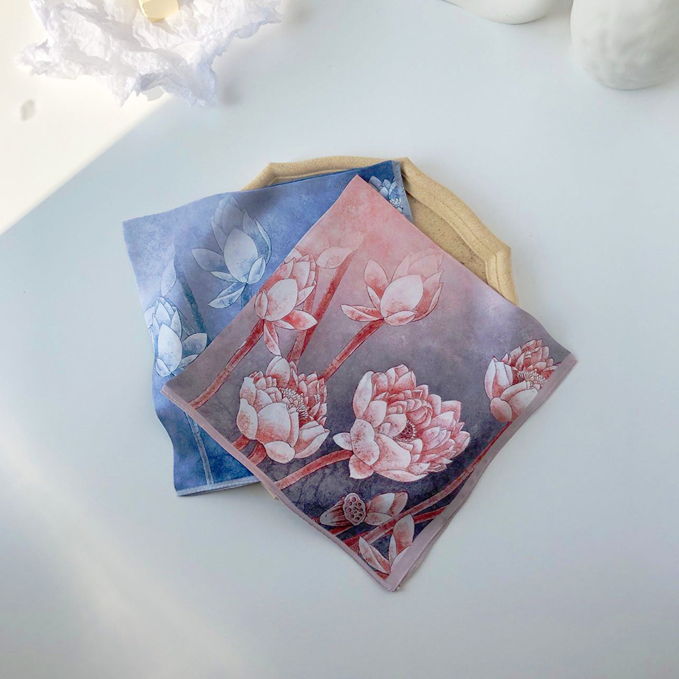 Wholesale silk scarves for overseas gifts and return gifts, cross-border silk autumn and winter decorative plain crepe satin 53cm floral neckerchiefs, small square scarves pic 68