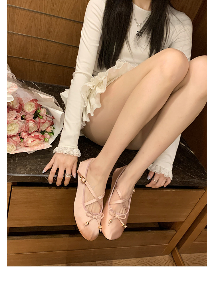 羊皮版~葡萄妈同款少女蝴蝶结交叉带芭蕾舞鞋平底玛丽珍鞋女单鞋详情24