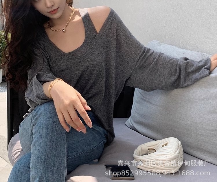 A two-piece set of woolen sun protection long-sleeved knitted top and vest for women in Spring/Summer 2024, featuring a thin, loose and casual cardigan T-shirt pic 15
