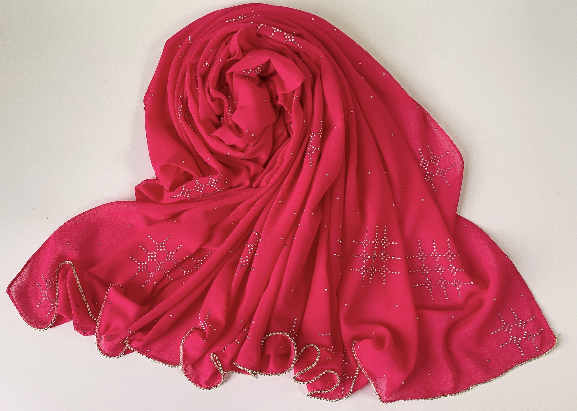 花边烫钻纯色雪纺盖头纱巾珍珠穆斯林女长巾新款详情1