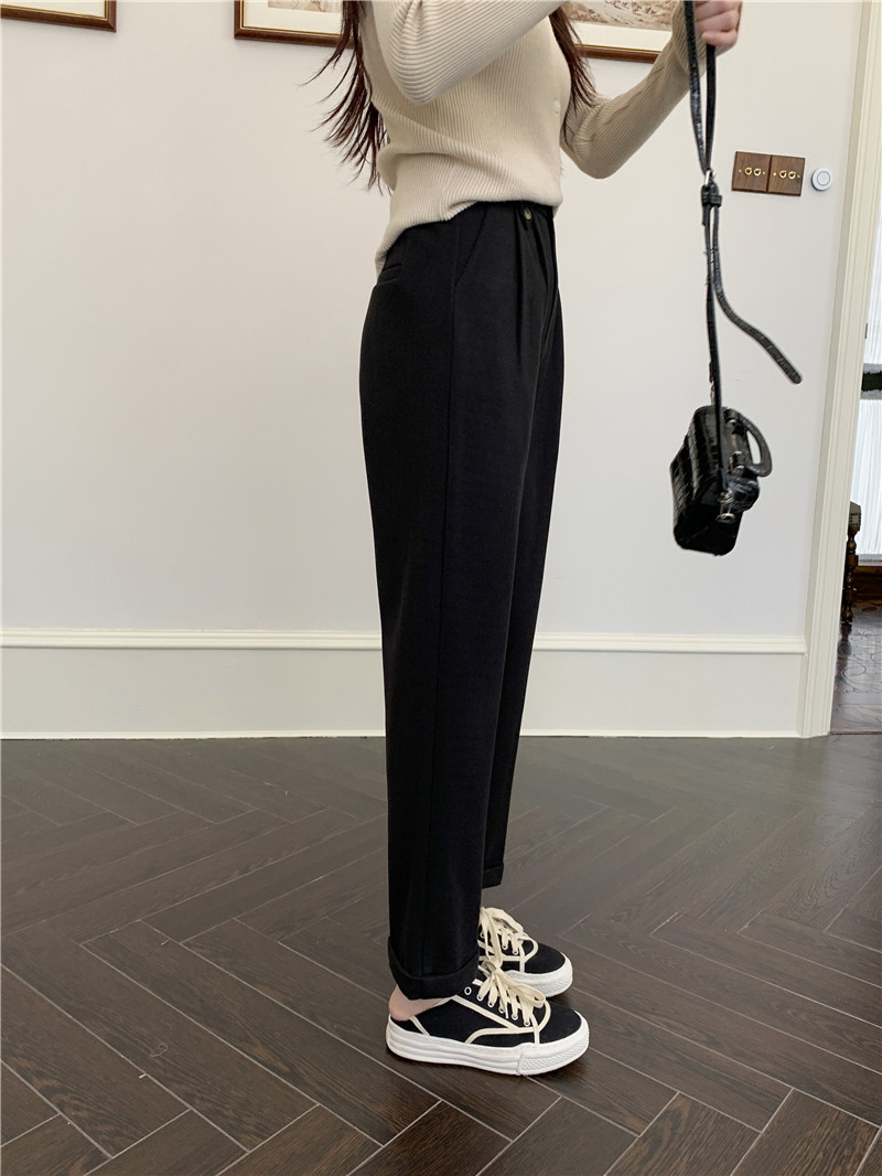 Apricot-colored woolen pants for women in the autumn and winter of 2022: loose, slimming, thickened, warm, and casual, grandma and dad pants pic 17