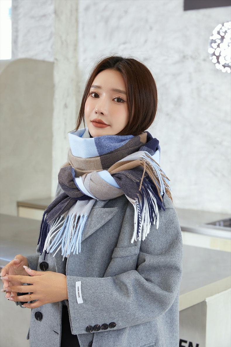 2022 New checkered scarf for women, a sweet and versatile Japanese and Korean style warm scarf, a fashionable shawl, and a faux cashmere scarf for women pic 25