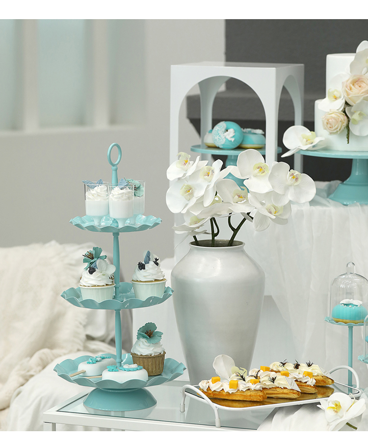 蒂凡尼蓝色婚礼甜品架 铁艺蛋糕盘 周岁宴摆台道具 白色镜面托盘详情16