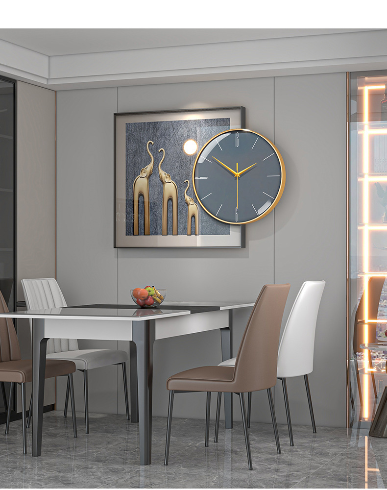 跨境钟表客厅新款大象挂钟意式现代装饰时钟挂墙立体浮雕简约挂画详情4