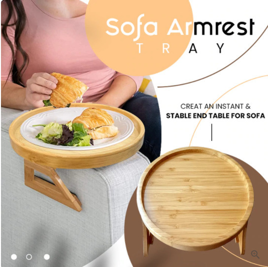 The wooden sofa armrest tray is a foldable sofa disc pic 10