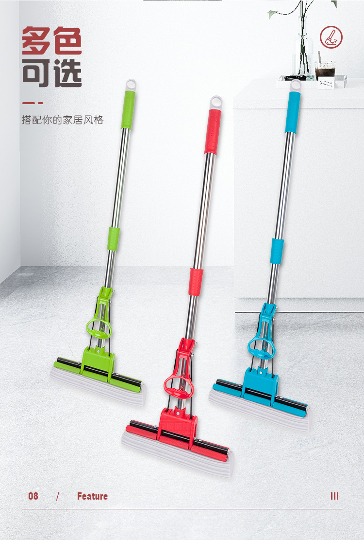 家用不锈钢滚轮式胶棉吸水海绵挤水拖把免手洗懒人拖布硬胶棉头详情21