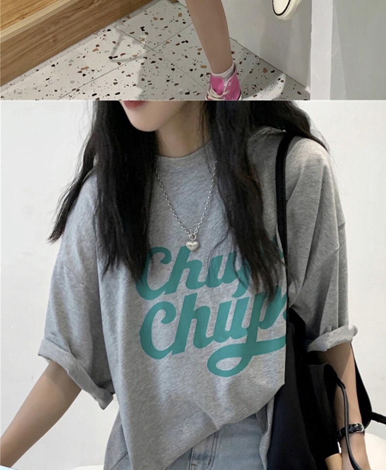 宽松圆领中长款短袖T恤女夏季时尚韩版棉质舒适减龄休闲上衣代发详情3