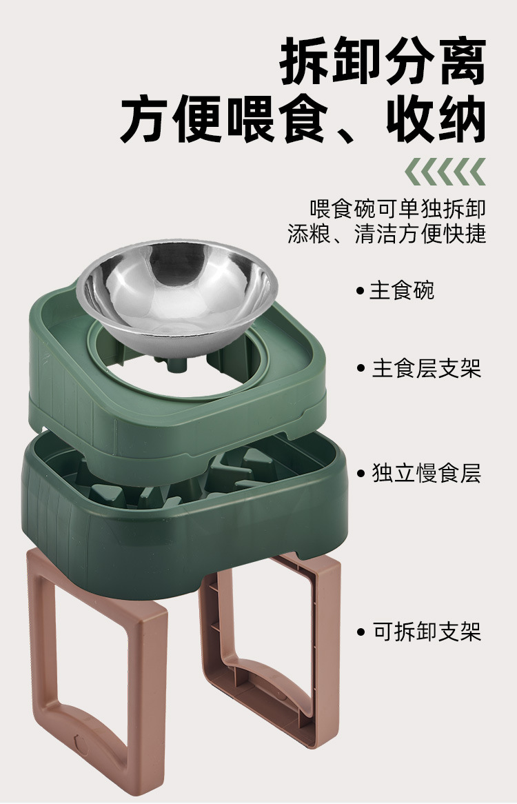 New type of pet food bowl, ceramic stainless steel dog food bowl, detachable and separable, single anti-choking slow food bowl with a stand pic 4