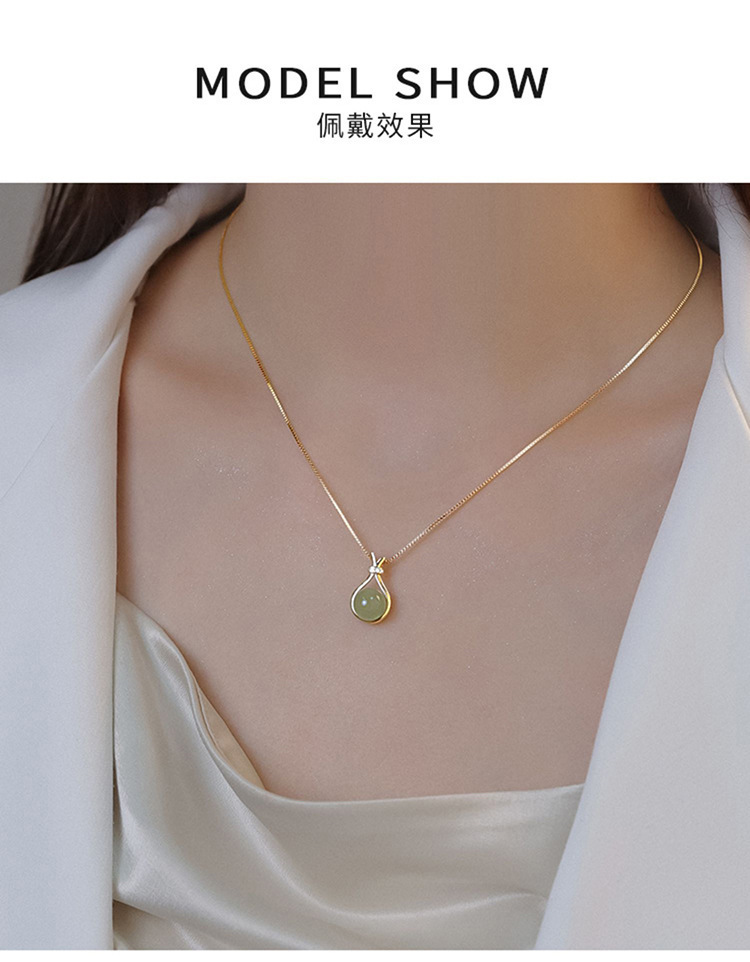新款S925纯银项链女饰品网红锁骨链中式风福袋和田玉百搭玉坠批发详情7