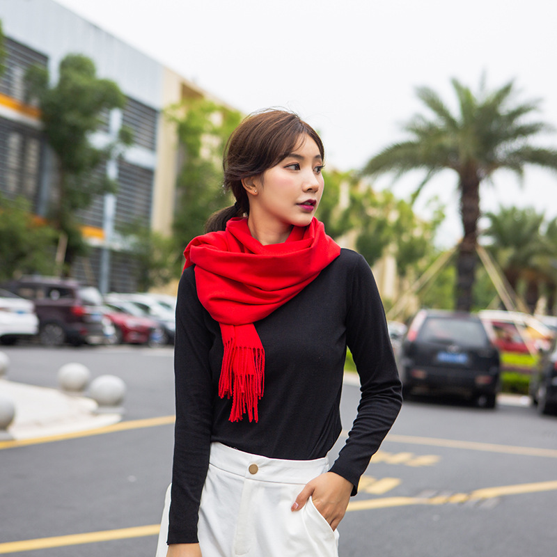 Autumn and winter silk velvet long scarf, Chinese red tassel warm scarf, company annual meeting souvenir shawl for women pic 18