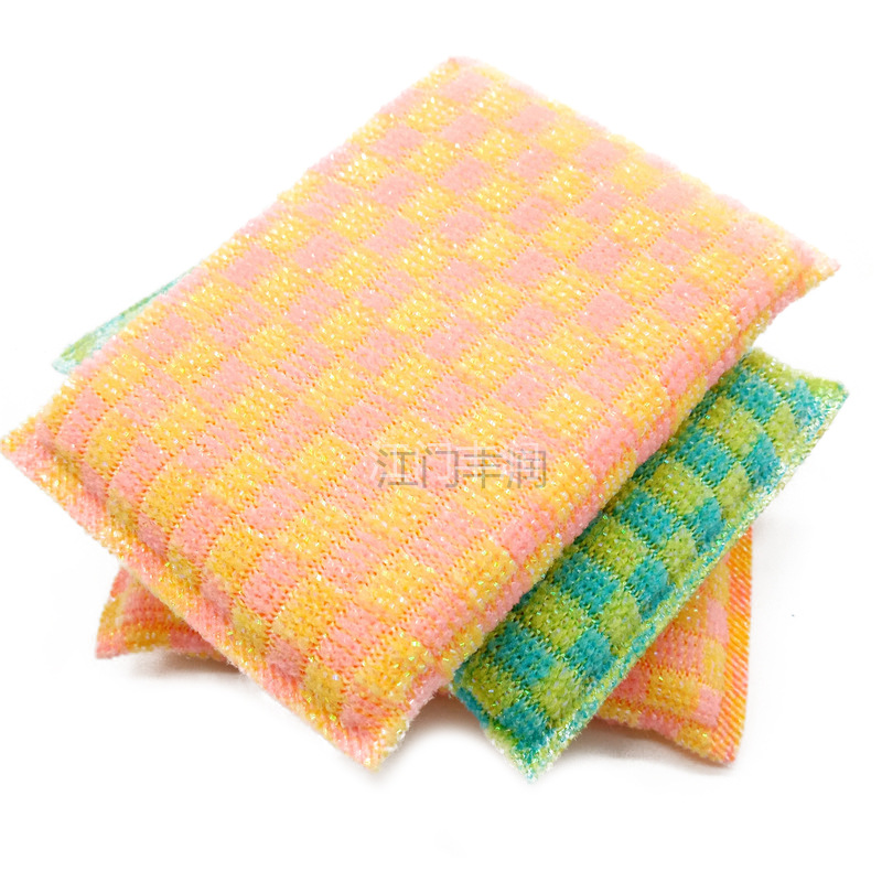 Jacquard gold and silver scallion sponge scouring pad, practical steel wire dishwashing sponge, double-layer gold scallion fabric scrubbing king pic 5