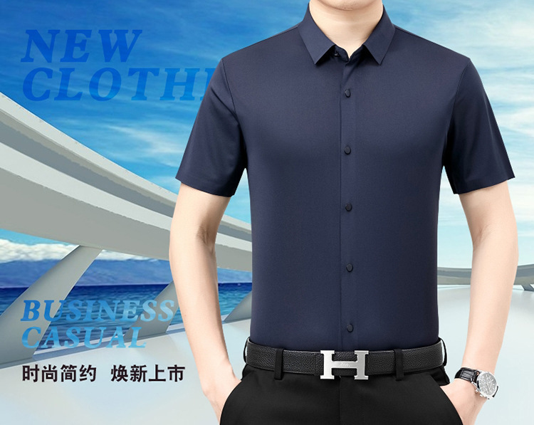 Verano 2024 nuevo negocio morera seda manga corta camisa de hombre de mediana edad verano casual vestido formal sin marcas camisas de hombre pic 2