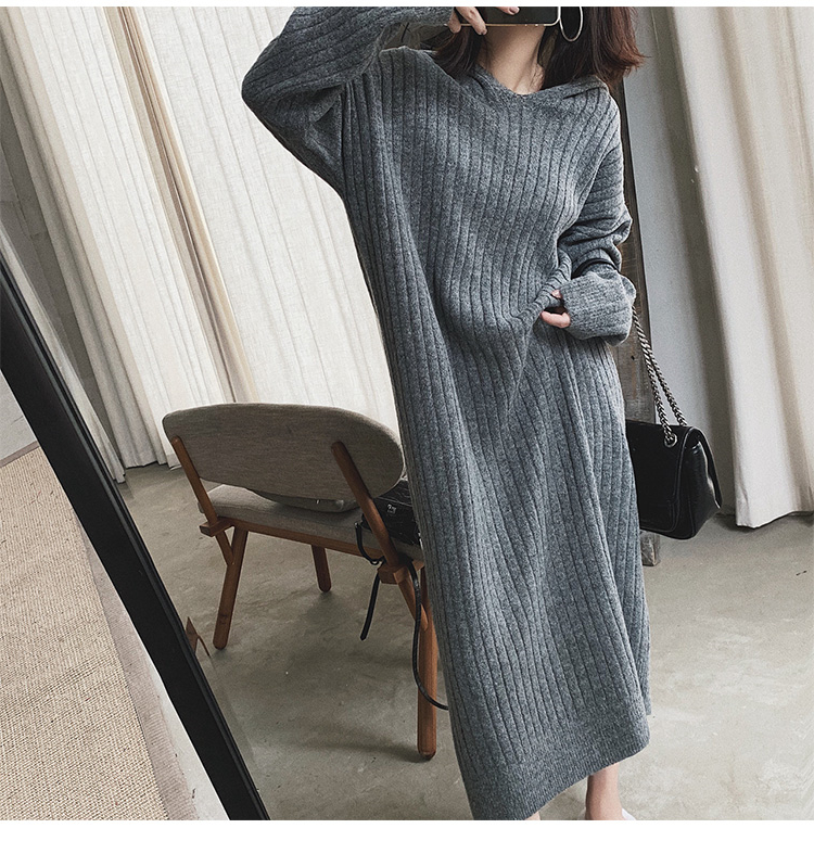 卫衣裙女秋冬连帽加厚长款毛衣裙过膝大衣内搭打底针织连衣裙宽松详情2