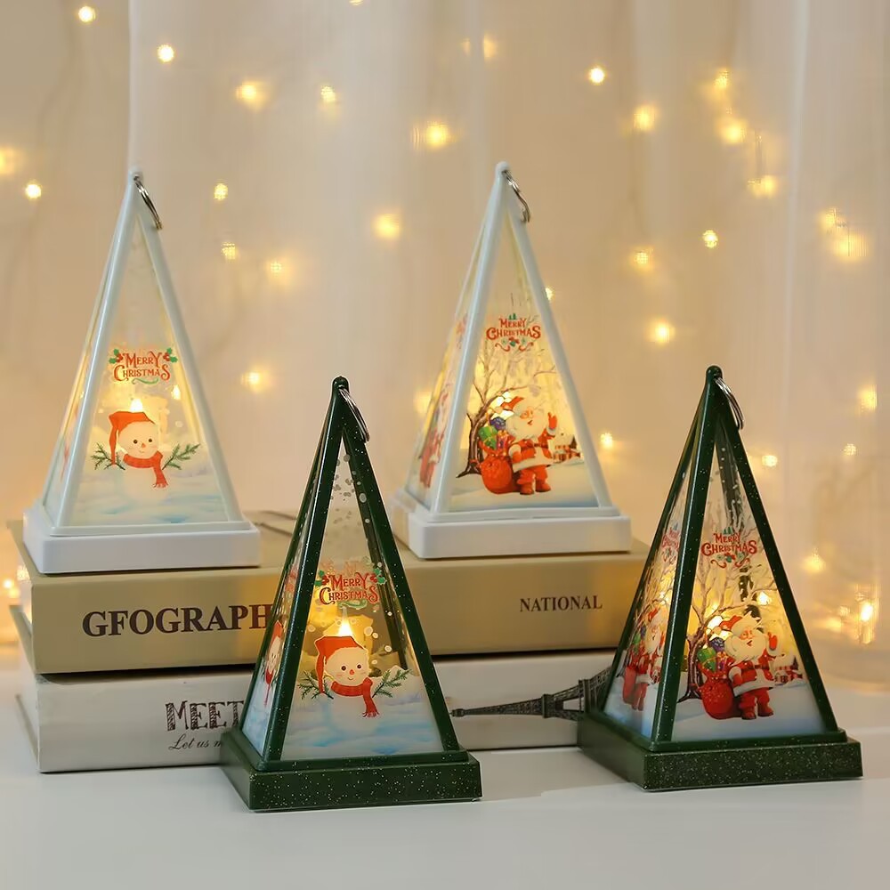 New Christmas decorations: Hand-held triangular wind lamps, night lights, pendants, LED electronic candles, candlestick lights pic 5