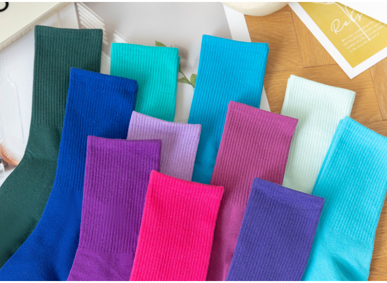 糖果色女士袜子女长筒春秋季简约ins潮流中高筒学生运动彩色棉袜详情4