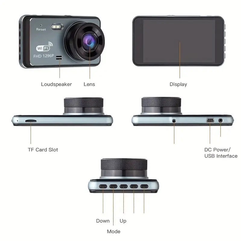 The new cross-border 4-inch high-definition night vision dashcam features dual lenses for both front and rear recording, and is connected to a mobile phone via Wi-Fi at 1296P pic 4