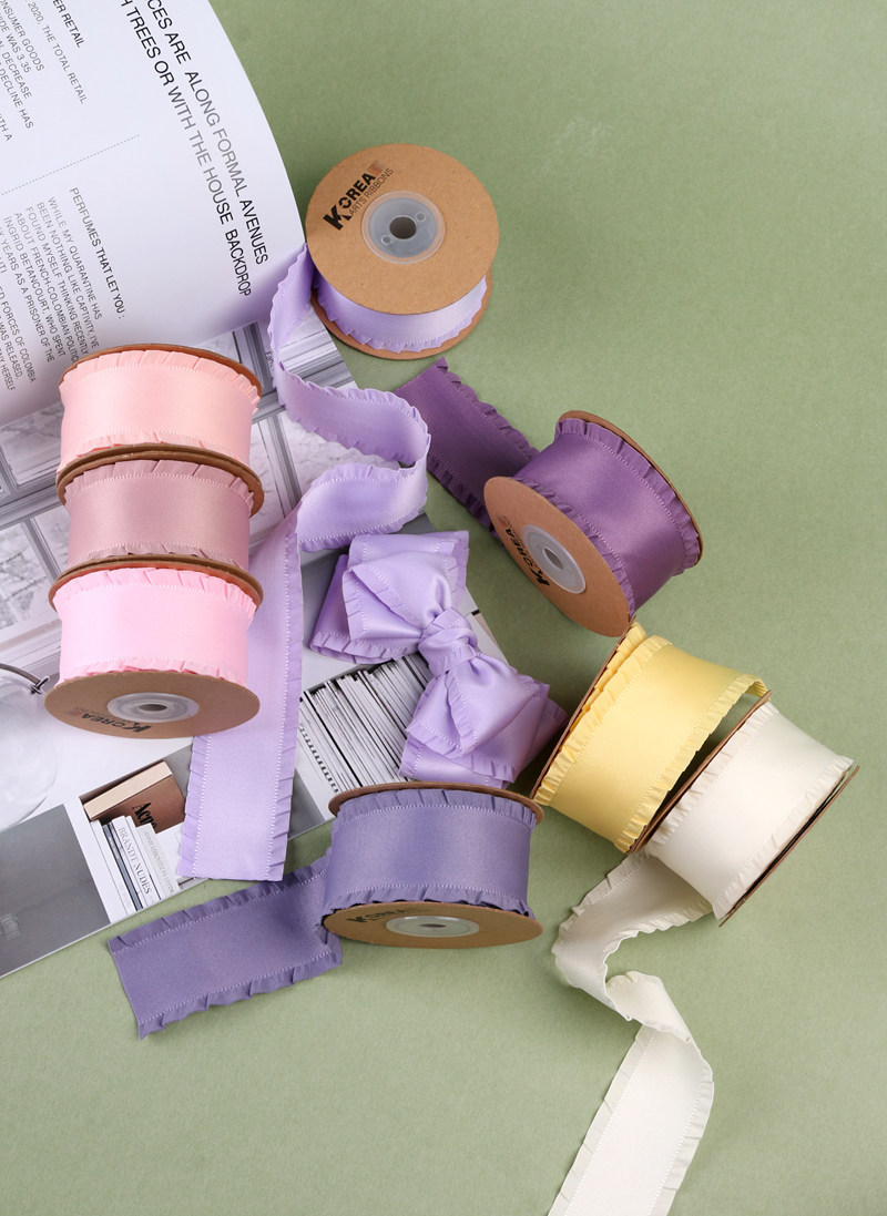 Classic thickened ruffled woven ribbon bow hair accessory clothing high-density wavy ribbon black fungus skirt hem satin ribbon pic 9