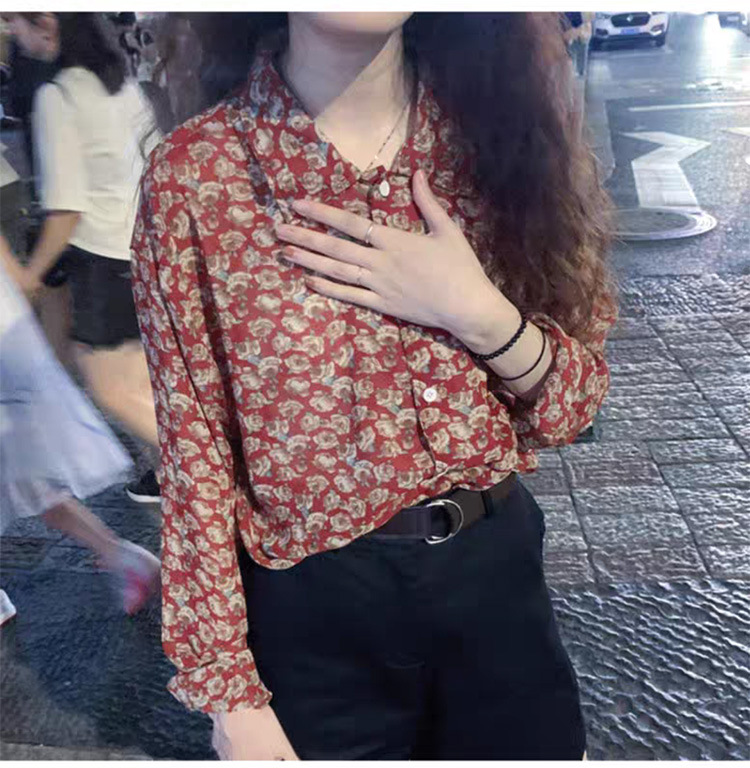 雪纺碎花衬衫女复古港味长袖宽松百搭休闲港风印花设计感小众上衣详情5