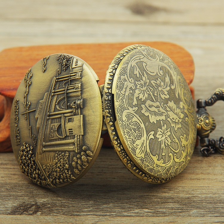 旅游纪念品手办南京夫子庙创意复古怀表挂表链表翻盖吊坠详情3