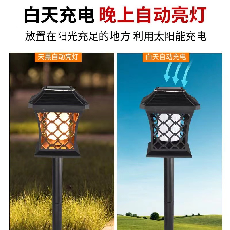 New solar lamp column head lamp, lighting flame lamp, home fence, outdoor landscape, waterproof garden and courtyard lamp pic 3