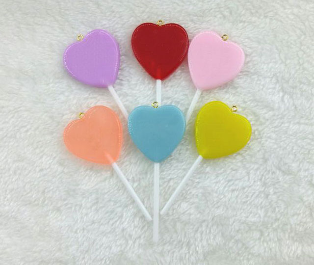 实色树脂糖果 棒棒糖 树脂爱心棒棒糖 桃心棒棒糖挂件 爱心饰品详情8