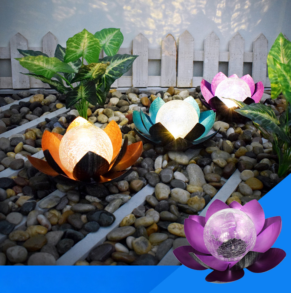 Solar-powered lotus lamps, courtyard crack decorative lamps, balcony outdoor garden ornaments, lotus landscape lamps pic 5