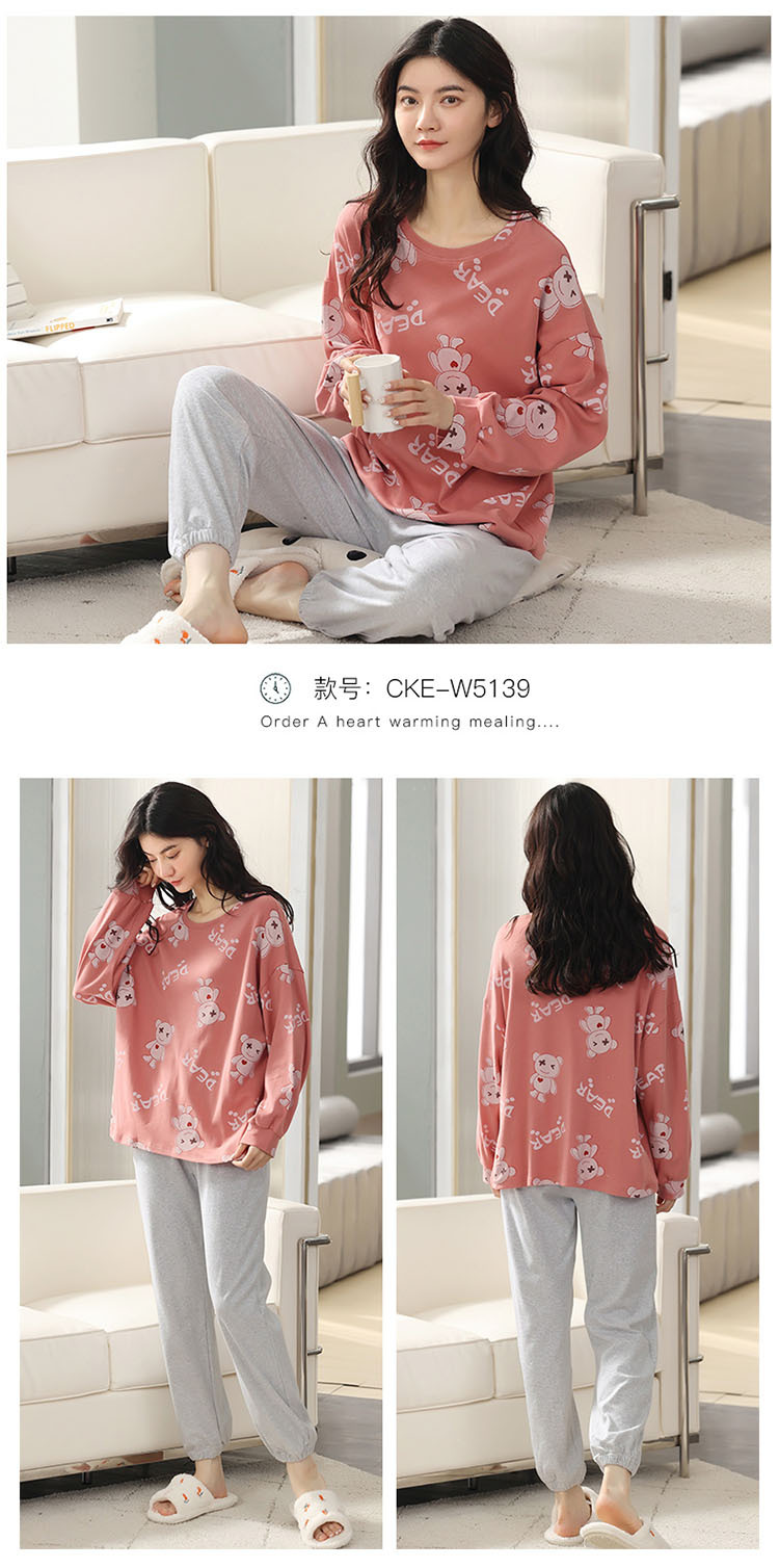 A spring and autumn pure cotton long-sleeved large-sized Korean-style all-cotton casual home wear set that can be worn outside in pajamas pic 25