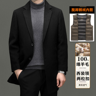 羊毛羊绒西服男高档商务休闲时尚桑蚕丝西装英伦秋冬厚款外套男装详情15