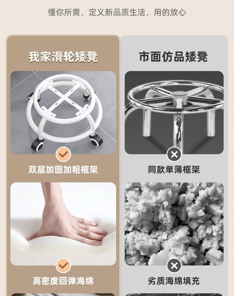 亚克力万向轮小凳子静音透明靠背成人滑轮矮凳儿童带轮移动小椅子详情3