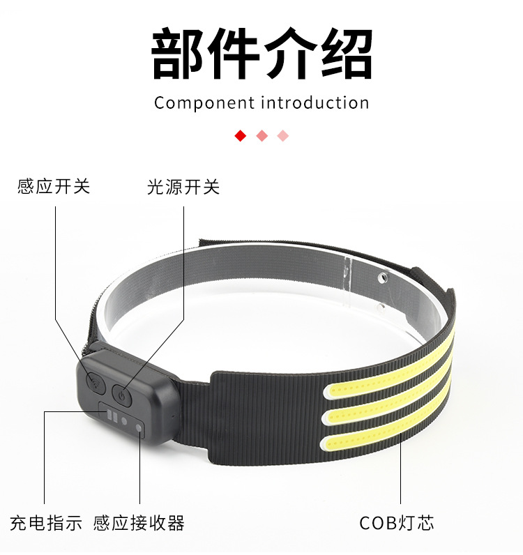 New hand-waving sensor TYPE-C rechargeable headlamp, outdoor strong light COB head-mounted cycling and running red and blue light pic 3