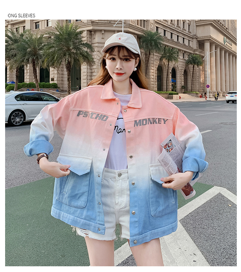 2022春秋季新款韩版女装学生宽松印花渐变牛仔外套女百搭夹克上衣详情17