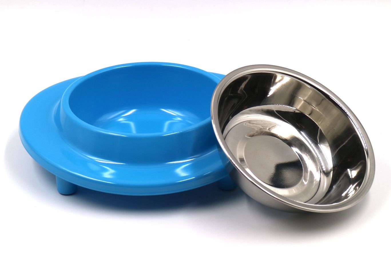 The manufacturer offers wholesale of new solid-color round melamine two-in-one stainless steel dog bowls in stock pic 1