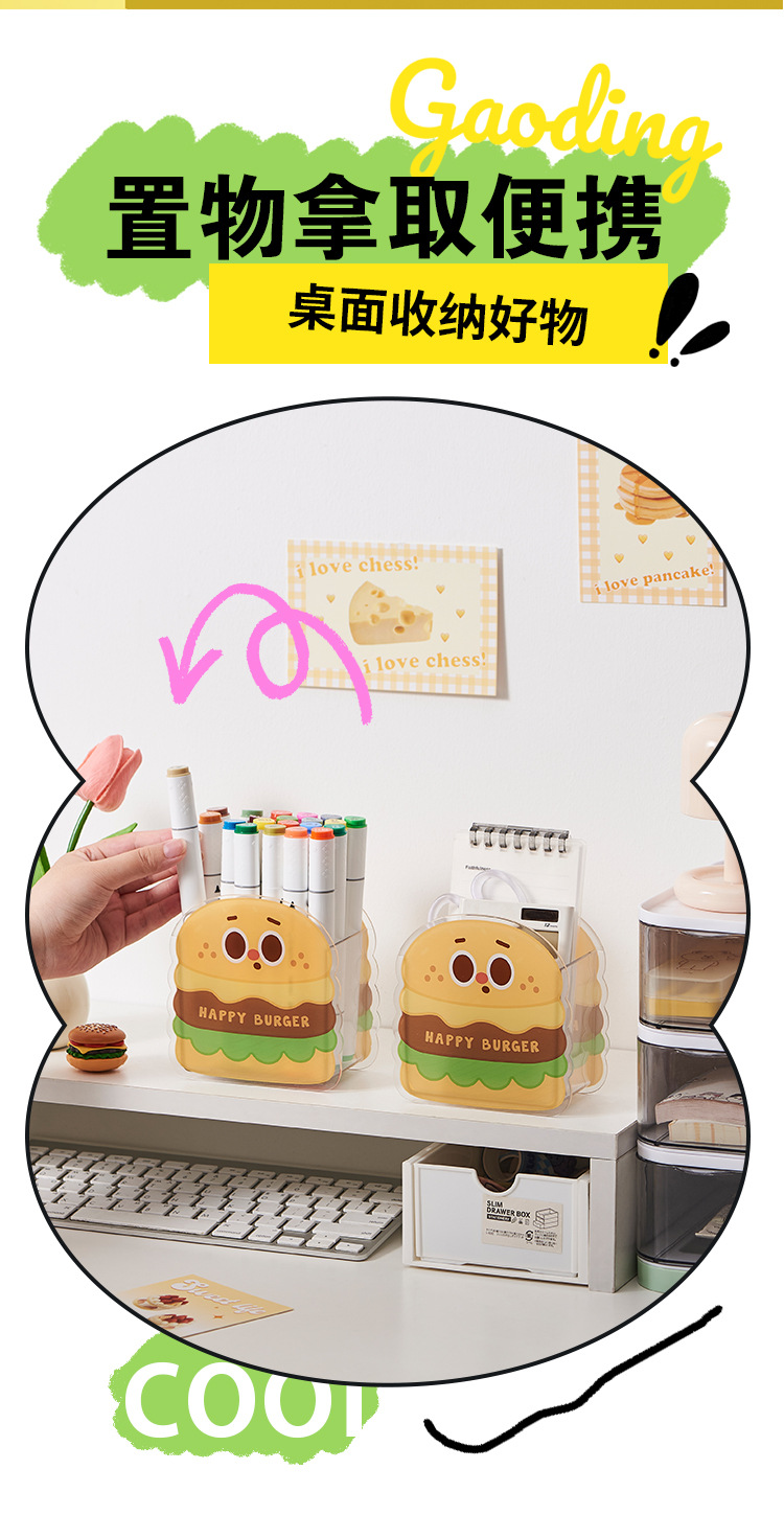 G59汉堡桌面收纳盒化妆品口红宿舍文具盒子置物架化妆刷眼影收纳筒详情2