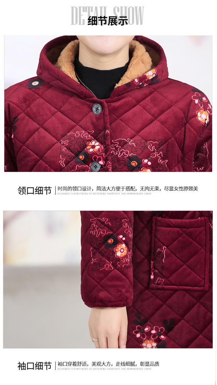 中老年女冬装棉衣妈妈装加绒保暖棉服大码老年人中长款外套花棉袄详情16
