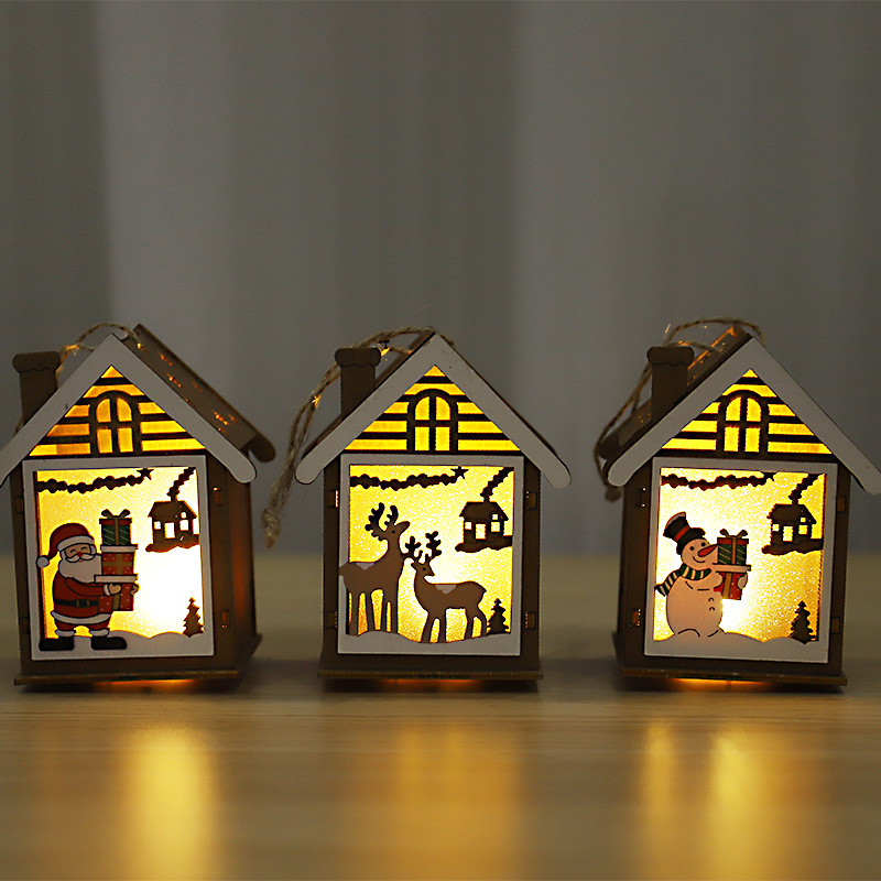 外贸圣诞屋子装饰品发光木头房子挂件diy圣诞树挂饰圣诞老人麋鹿详情6