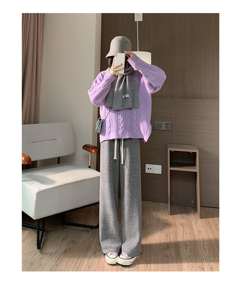 2023新款春秋季直筒裤韩国阔腿裤女高腰垂感显瘦粉色小众毛巾裤详情27