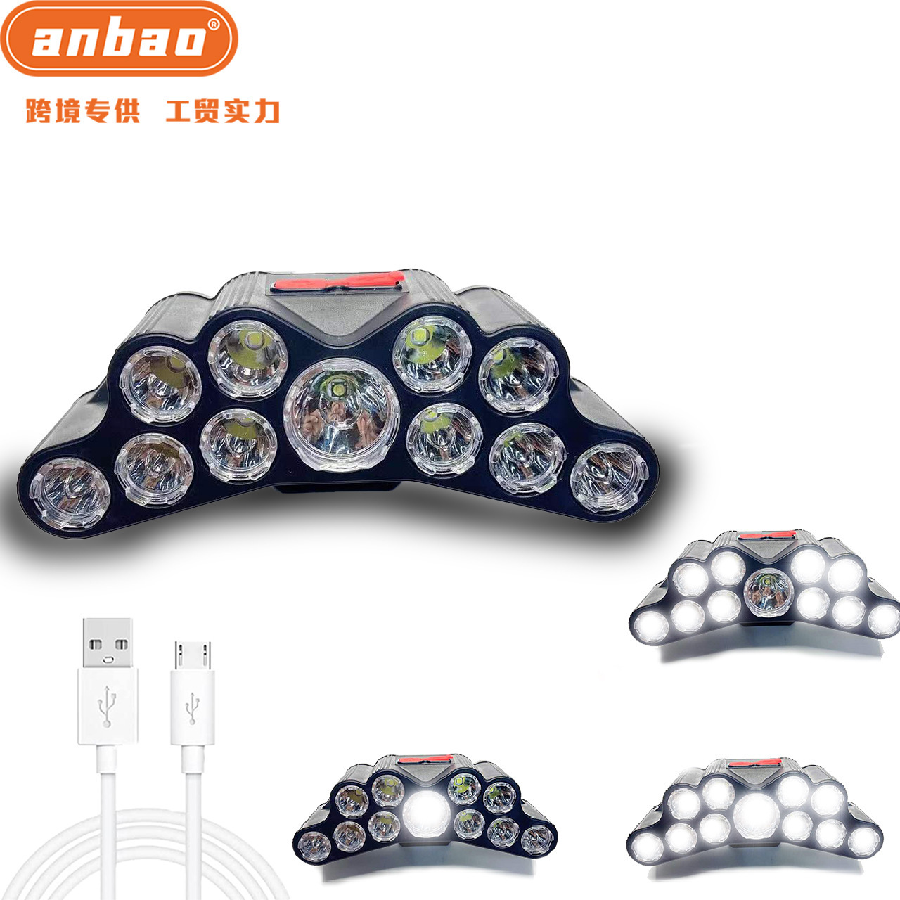 New 11-lamp headlamp, COB6 lamp, 9-lamp white light, USB charging camping lamp, multi-speed adjustable head-mounted fishing lamp pic 1
