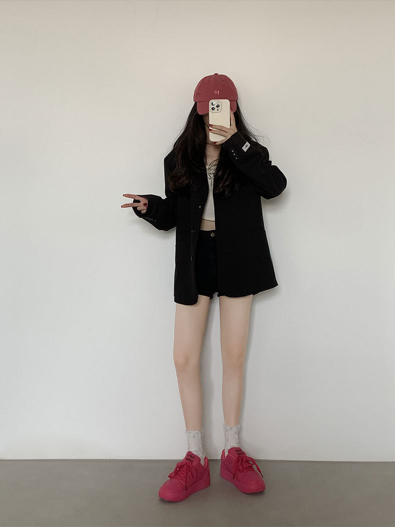 多巴胺红色厚底板鞋女2024新款miu系带小白鞋~春夏秋冬季春运动鞋详情5