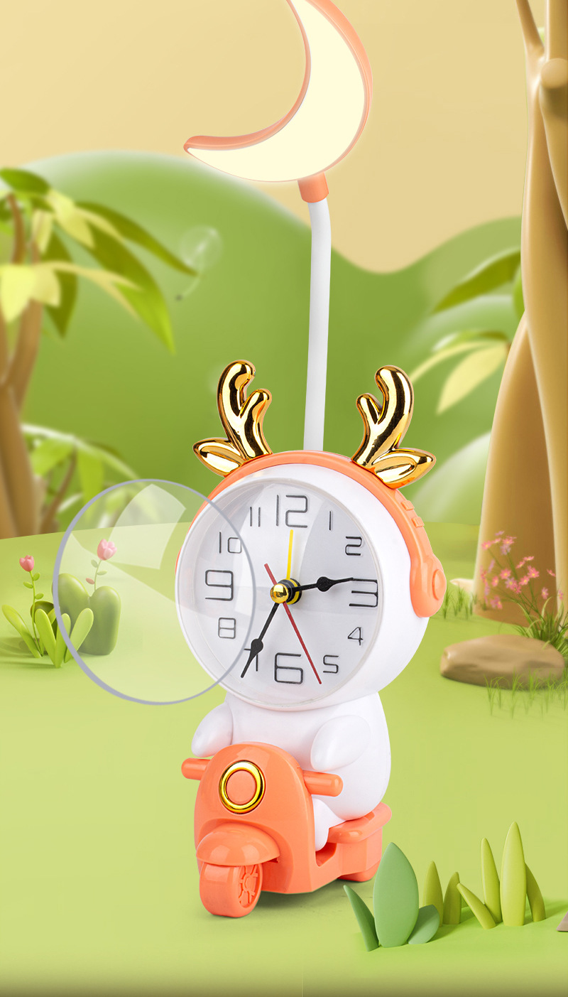 Creative cartoon cute pets, motorcycle charging desk lamp, alarm clock, student reading, eye-protecting charging night light, decorative desk lamp, children pic 5
