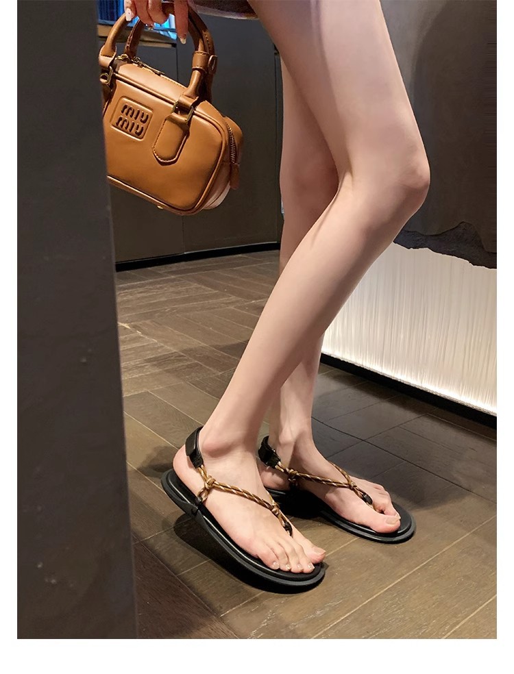 葡萄妈闪闪水钻~罗马风平底绳结百搭夹趾外穿人字拖凉鞋女夏季款详情43