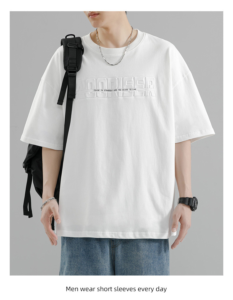 【 Pure Cotton 】 Steel stamp letter short-sleeved T-shirt for men, round neck, loose, casual and versatile, trendy 2024 Summer new short T-shirt pic 12