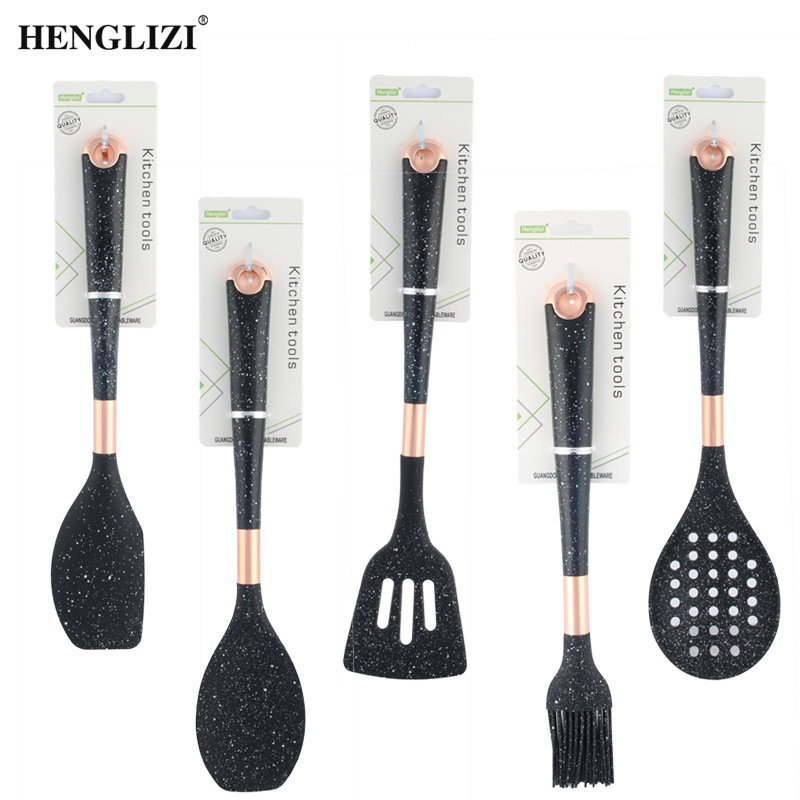Cross-border casa resistente a altas temperaturas antiadherente olla espátula spoon leakes star sky black handle food grade silicona kitchenware set pic 3