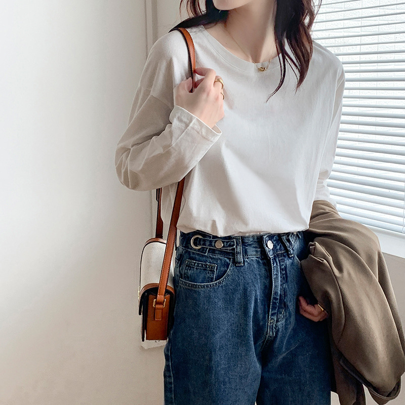 代发供货 加厚精梳纯棉春秋装女装长袖T恤印花内百搭上衣打底衫详情20