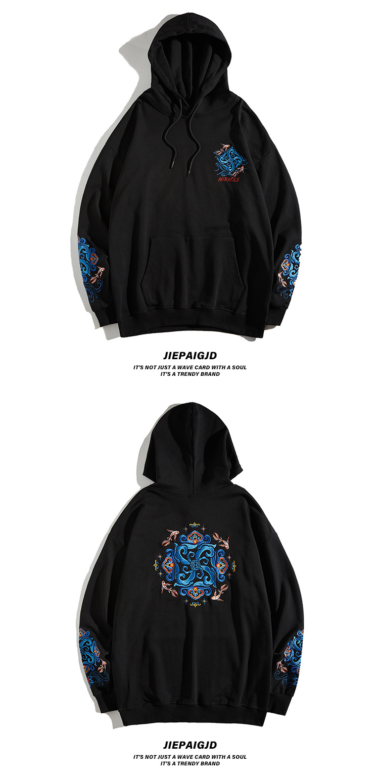 秋冬连帽卫衣男国潮刺绣套头衫情侣外套潮牌大码上衣详情5