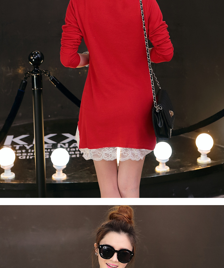Autumn large-sized solid color T-shirt for pregnant women with lace trim, mid-length loose base layer pic 9