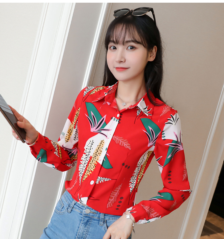 New spring and autumn Korean-style slim-fit shirt for women, long-sleeved printed striped trendy base layer, Hong Kong-style top for women pic 82