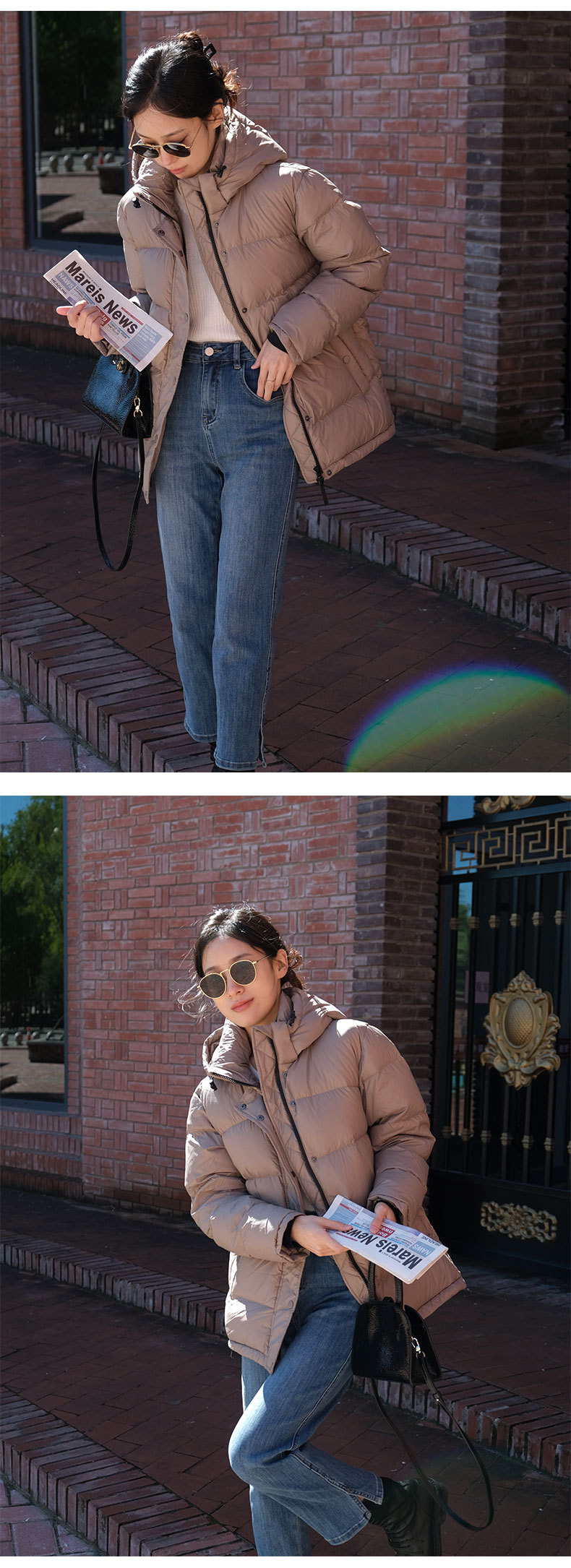 The cold-proof magic weapon, the 700-peng 90 white goose down thickened warm loose short hooded bread down jacket for women in winter pic 4