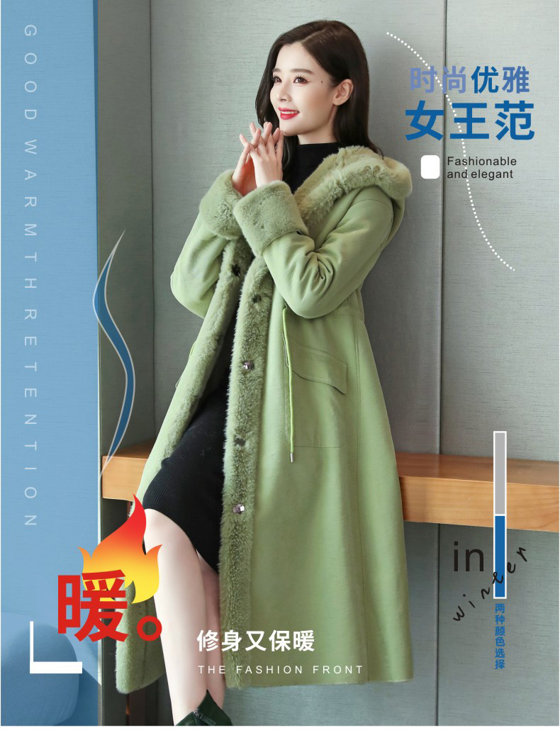 欧洲站时尚女装韩版冬连帽皮毛一体长款大衣女加绒加厚保暖外套潮详情1